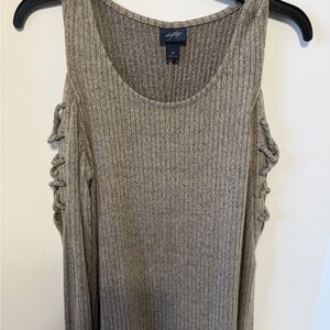 Daytrip taupe knit cold shoulder top